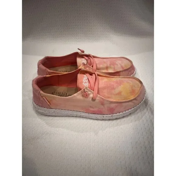 Hey Dude Wendy Tie Dye Lemon Ombre Pink Yellow Shoes Women’s Size 10 - Picture 1 of 15